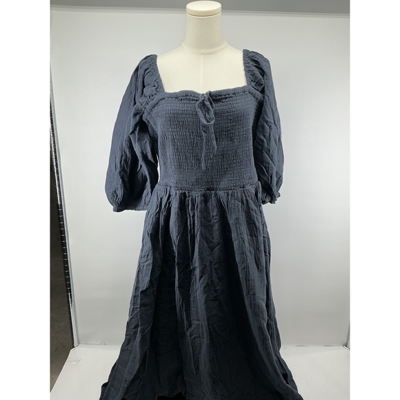 Quince Dresses & Skirts - 100% Organic Cotton Gauze Smocked Square Neck Midi Dress